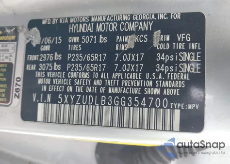 2016 Hyundai Santa Fe Sport 2.4L from USA, damaged, VIN 5XYZUDLB3GG354700